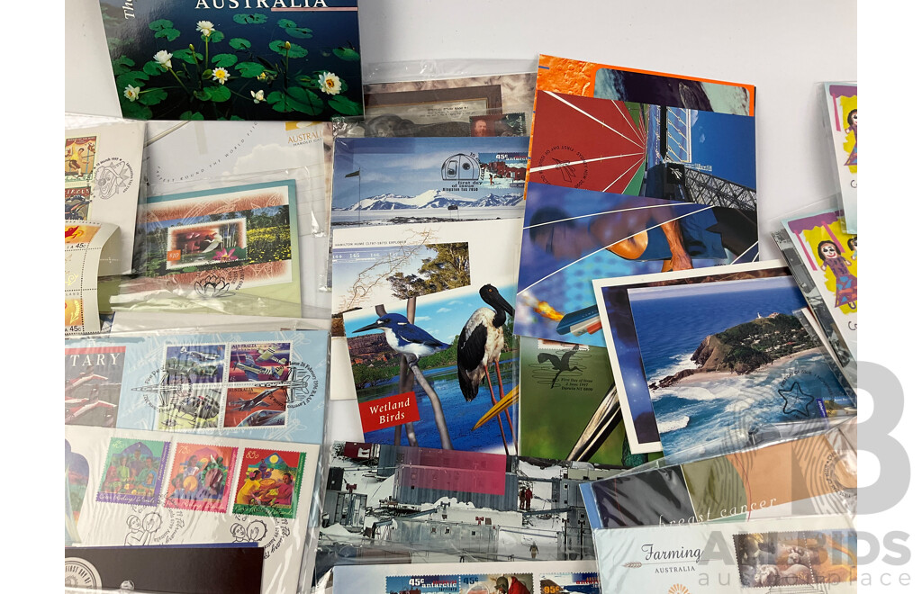 Collection of Australian 1990's - 2000's Stamp Packs, Maximum Cards, First Day Covers and PNCs Including 1997 Donald Bradman, 1995 Weary Dunlop and 2003 QE2 Coronation and More