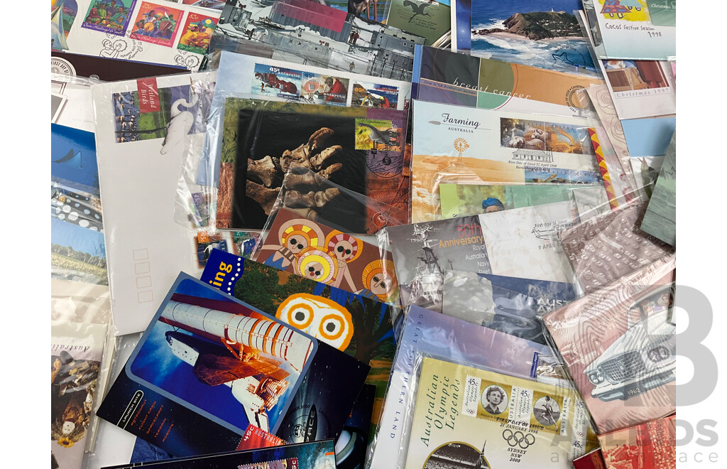 Collection of Australian 1990's - 2000's Stamp Packs, Maximum Cards, First Day Covers and PNCs Including 1997 Donald Bradman, 1995 Weary Dunlop and 2003 QE2 Coronation and More