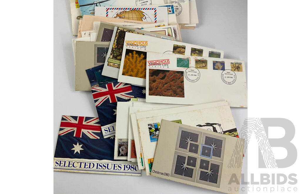 Collection of Australian 1980's Stamp and and First Day Covers Including 1980 Selected Issues, Christmas 1981, Coastal Ship Wrecks 1988, Olympic Games 1984 and More