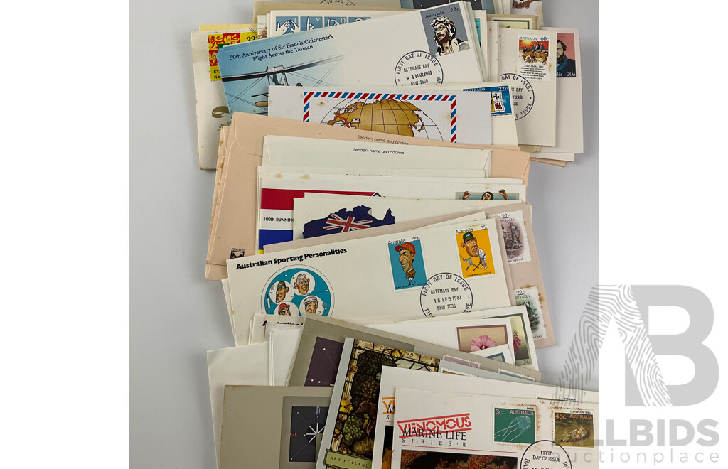 Collection of Australian 1980's Stamp and and First Day Covers Including 1980 Selected Issues, Christmas 1981, Coastal Ship Wrecks 1988, Olympic Games 1984 and More