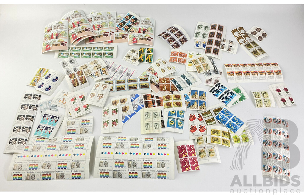 Collection of Australian 1980s Mint Stamps, Blocks and Gutters