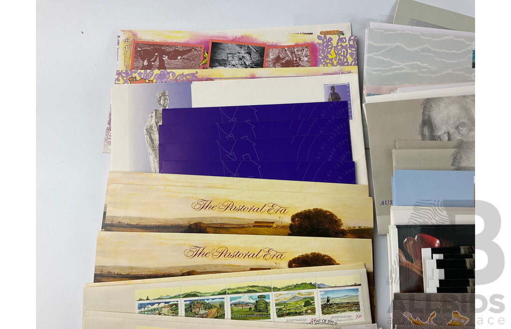 Collection of Australian Stamp Packs and First Day Covers Spanning 21st June 1988 Through to 12th July 1989, Includes Bicentennial USA Joint Issues, Desert Art, Australian Sheep and More, Many Multiples