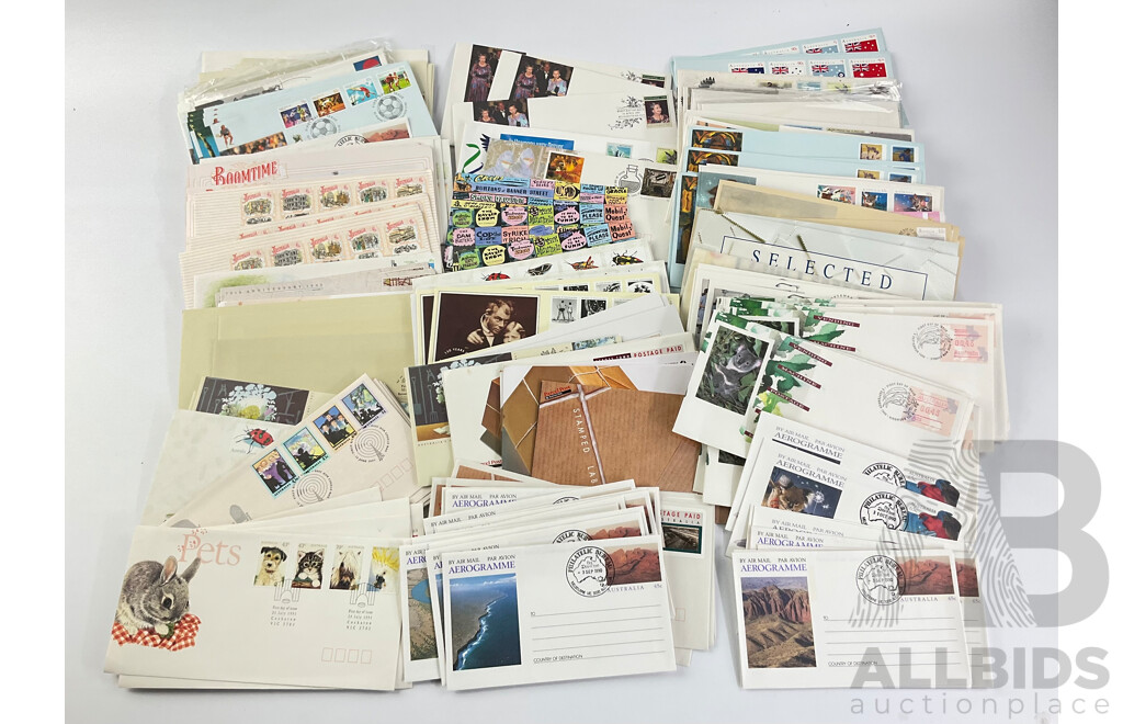 Collection of Australian Stamp Packs and First Day Covers Spanning1990 to 1991 Including Canberra Australia's National Capital, Golden Days of Radio, Vending Machine Postage and More, Many Multiples