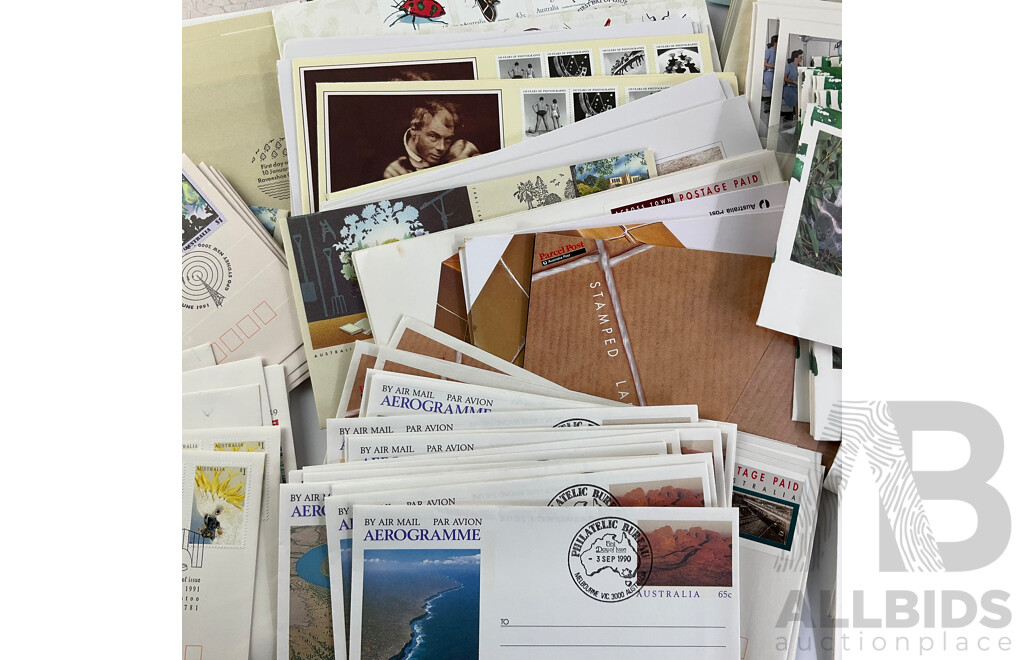 Collection of Australian Stamp Packs and First Day Covers Spanning1990 to 1991 Including Canberra Australia's National Capital, Golden Days of Radio, Vending Machine Postage and More, Many Multiples