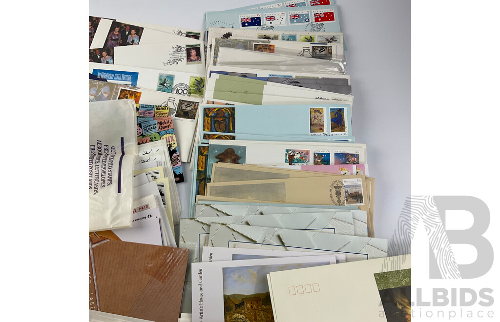 Collection of Australian Stamp Packs and First Day Covers Spanning1990 to 1991 Including Canberra Australia's National Capital, Golden Days of Radio, Vending Machine Postage and More, Many Multiples