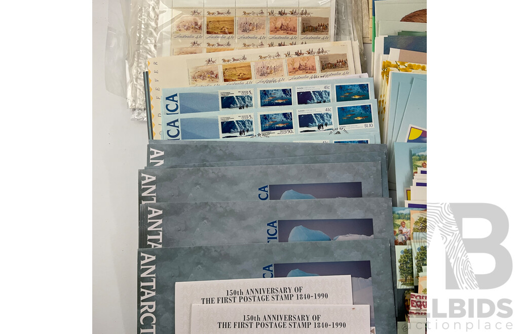 Collection of Australian Stamp Packs and First Day Covers Spanning 1989 to 1990, Including Australia's Impressionists, Historic Tramways, ANZAC Tradition and More, Many Multiples