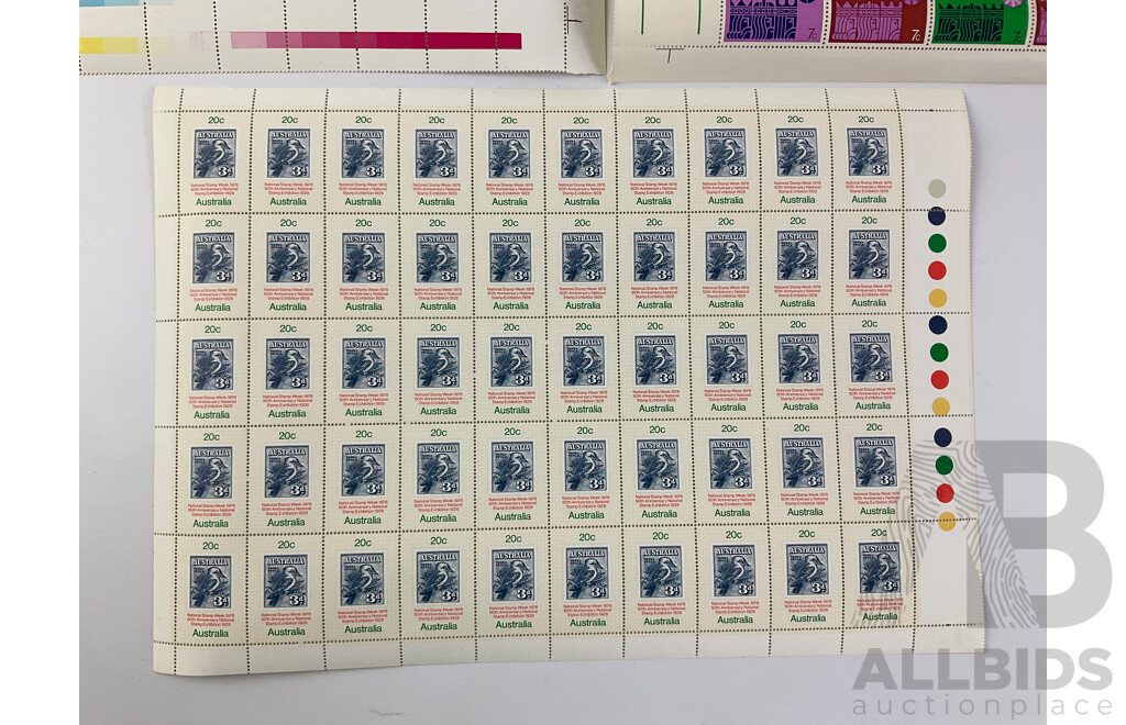 Australian Mint Stamp Sheets with Gutters Including Christmas 1971, National Stamp Week 1978 and Australia Day 1979