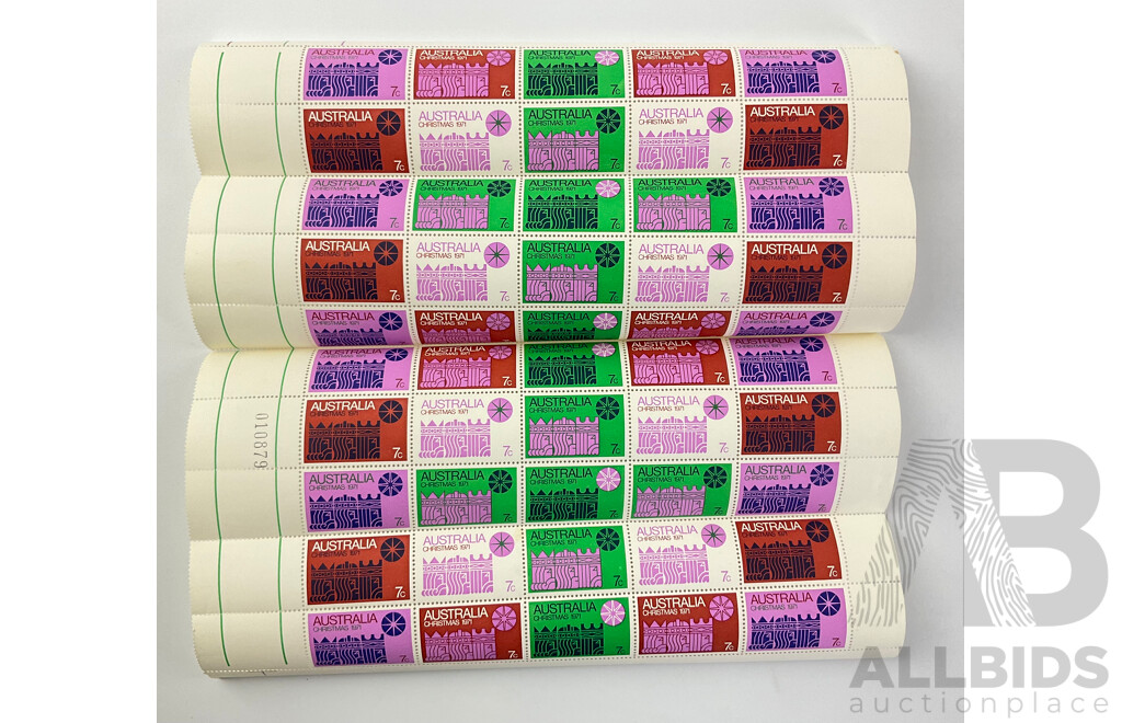 Australian Mint Stamp Sheets with Gutters Including Christmas 1971, National Stamp Week 1978 and Australia Day 1979