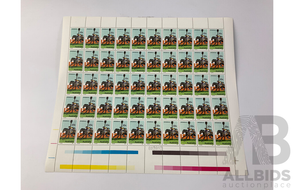 Australian Mint Stamp Sheets with Gutters, 1978 Horse Racing Series Phar Lap, Peter Pan, Bernborough and Tulloch