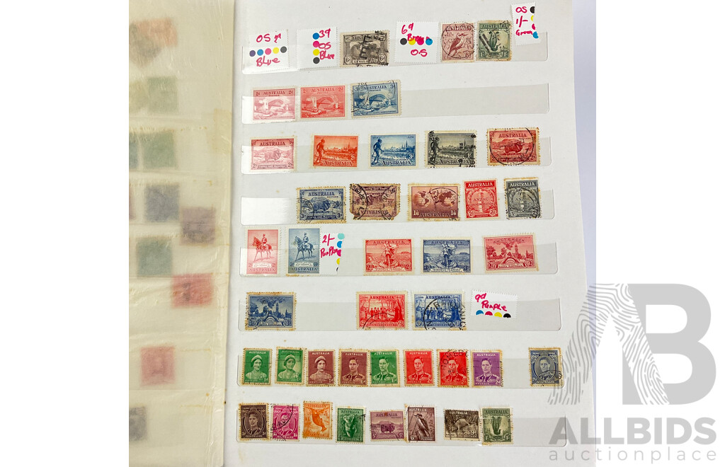 Collection of Australian Predecimal Stamps Including Kangaroos, KGV, KGVI, QE2 and More