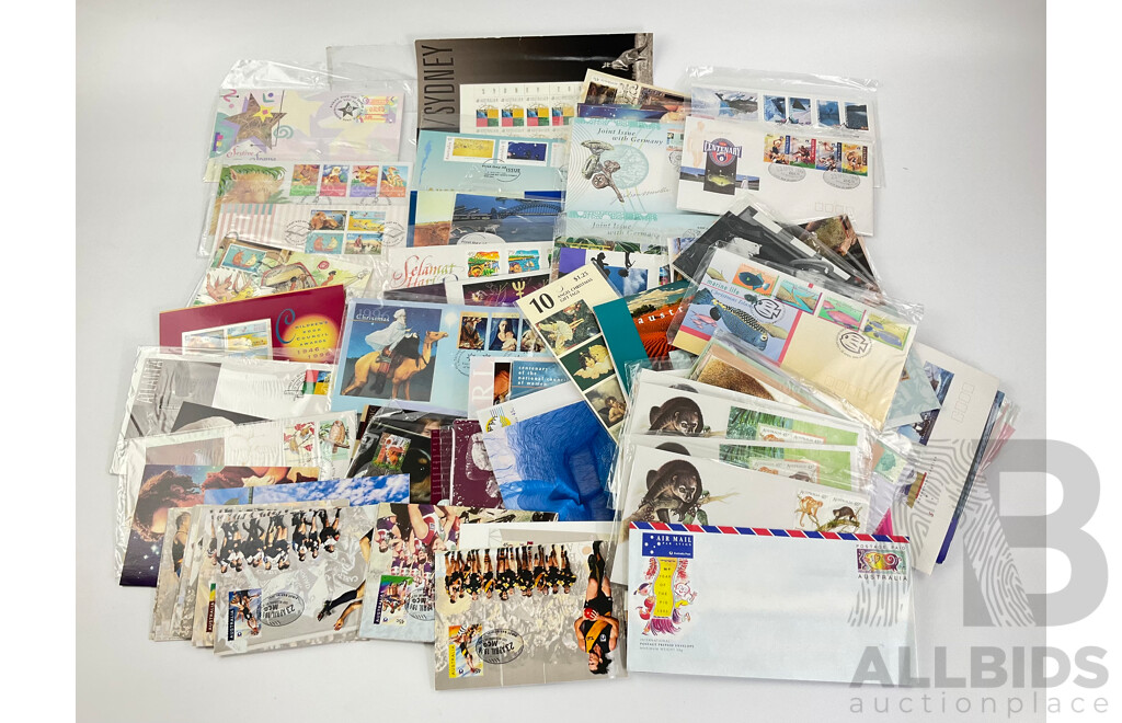 Collection of Australian 1995, 1996, 1997 Stamp Packs and First Day Covers Including Joint Issues, Atlanta-Sydney, Christmas Issues- Many in Sealed Wrapping