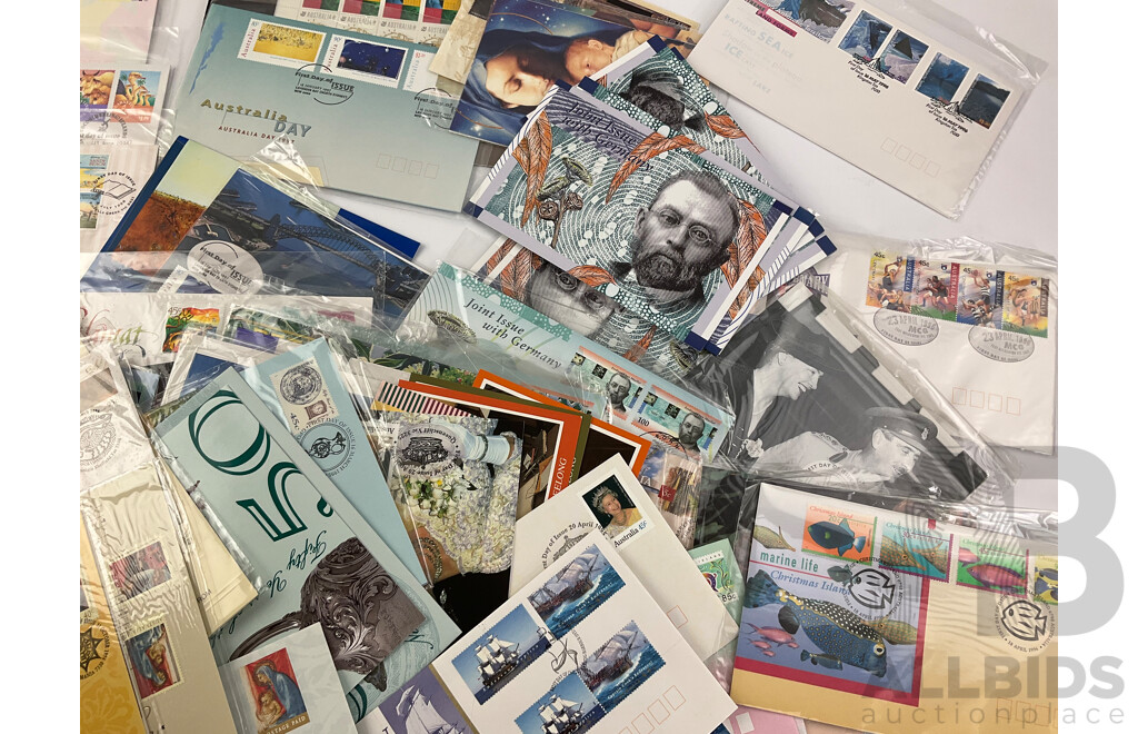 Collection of Australian 1995, 1996, 1997 Stamp Packs and First Day Covers Including Joint Issues, Atlanta-Sydney, Christmas Issues- Many in Sealed Wrapping