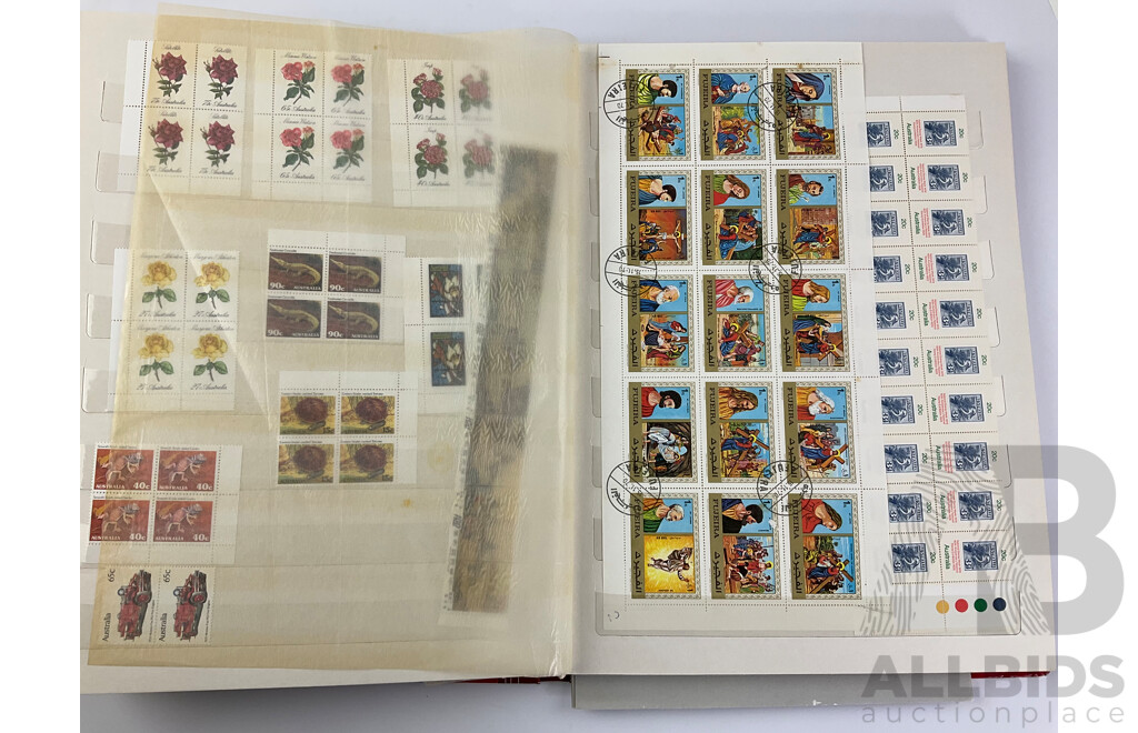 Collection of Australian 1970's-80's Mint Stamps Blocks Including 1978 Horse Racing Series Set, 1980 Stamp Week, 1982 ABC 50th Anniversary, 1984 Los Angles Olympics and More