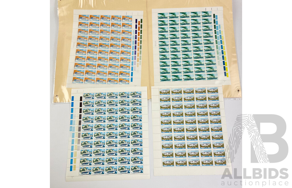 Australian 1979 Mint Stamp Sheets with Gutters, Australian Ferries and Steamers Complete Set, Face Value $80