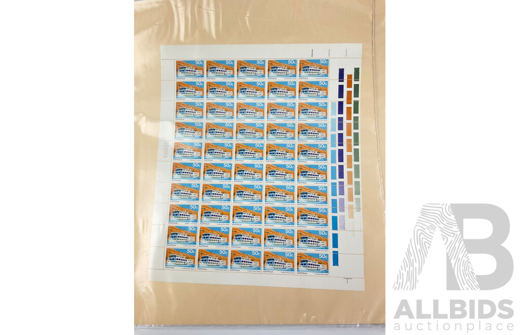 Australian 1979 Mint Stamp Sheets with Gutters, Australian Ferries and Steamers Complete Set, Face Value $80