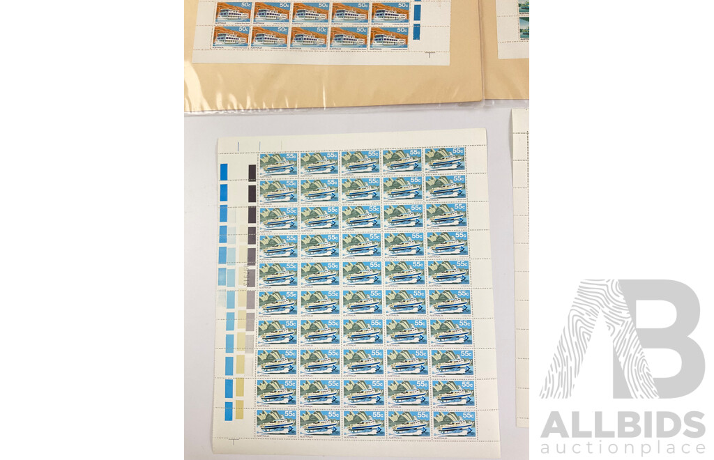 Australian 1979 Mint Stamp Sheets with Gutters, Australian Ferries and Steamers Complete Set, Face Value $80