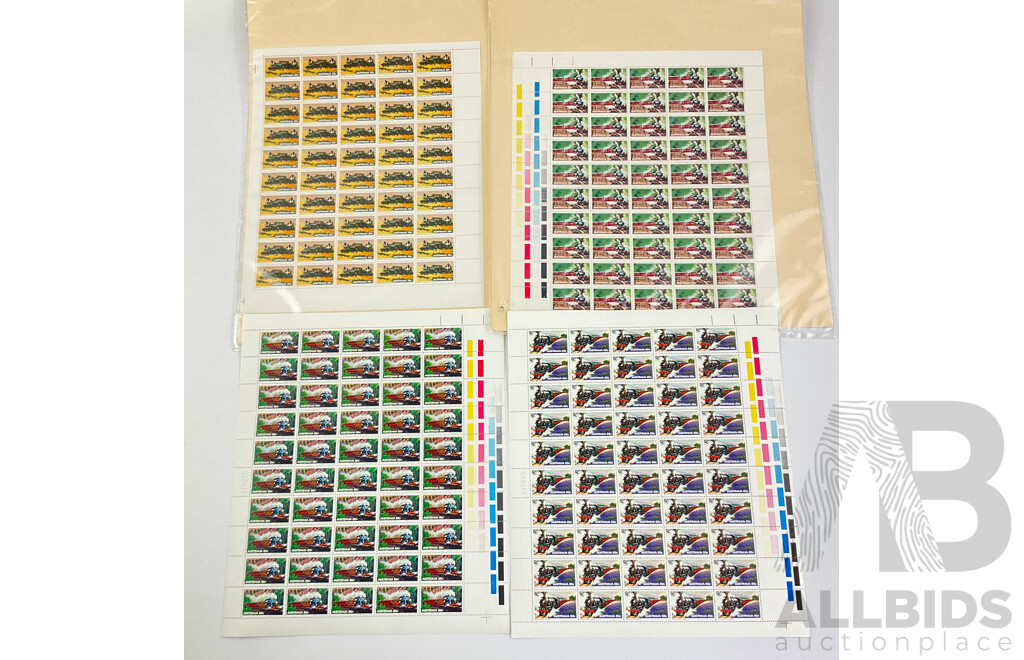 Australian 1979 Mint Stamp Sheets with Gutters, Australian Steam Locomotives Complete Set, Face Value $80