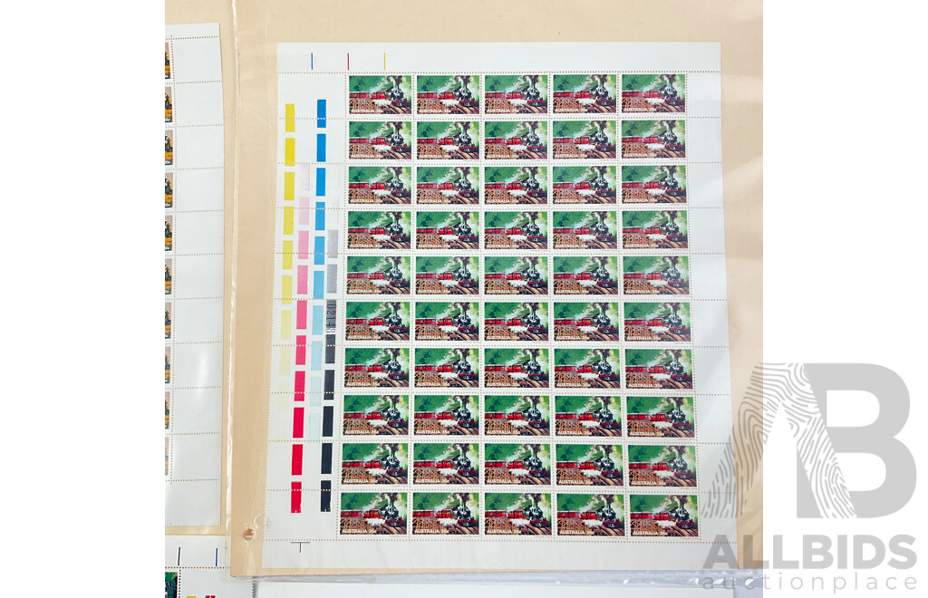 Australian 1979 Mint Stamp Sheets with Gutters, Australian Steam Locomotives Complete Set, Face Value $80