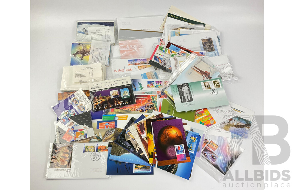 Collection of Australian 2001 First Day Issue Postcards, First Day Covers, Stamps and Stamp Packs