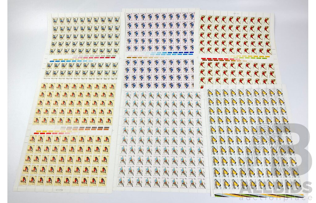 Collection of Australian Stamp Sheets, 1980's Bird Series, Face Value $137