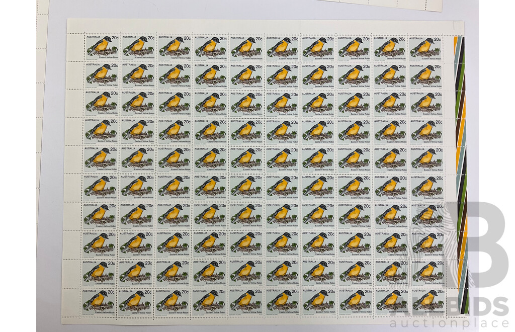 Collection of Australian Stamp Sheets, 1980's Bird Series, Face Value $137