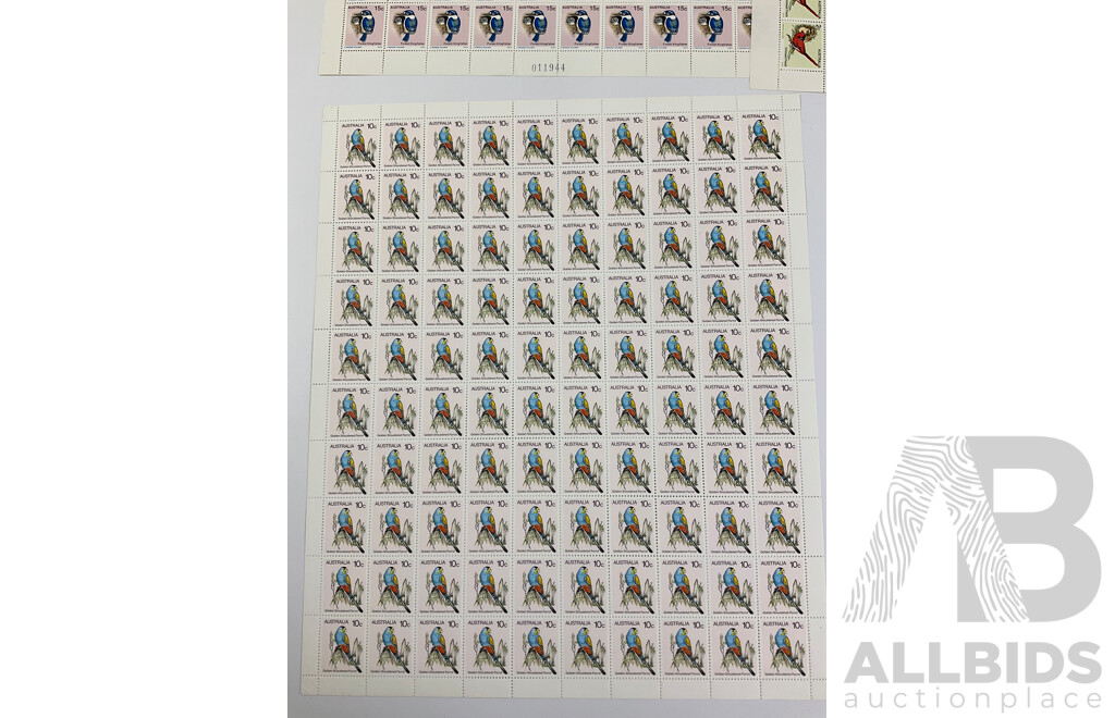 Collection of Australian Stamp Sheets, 1980's Bird Series, Face Value $137