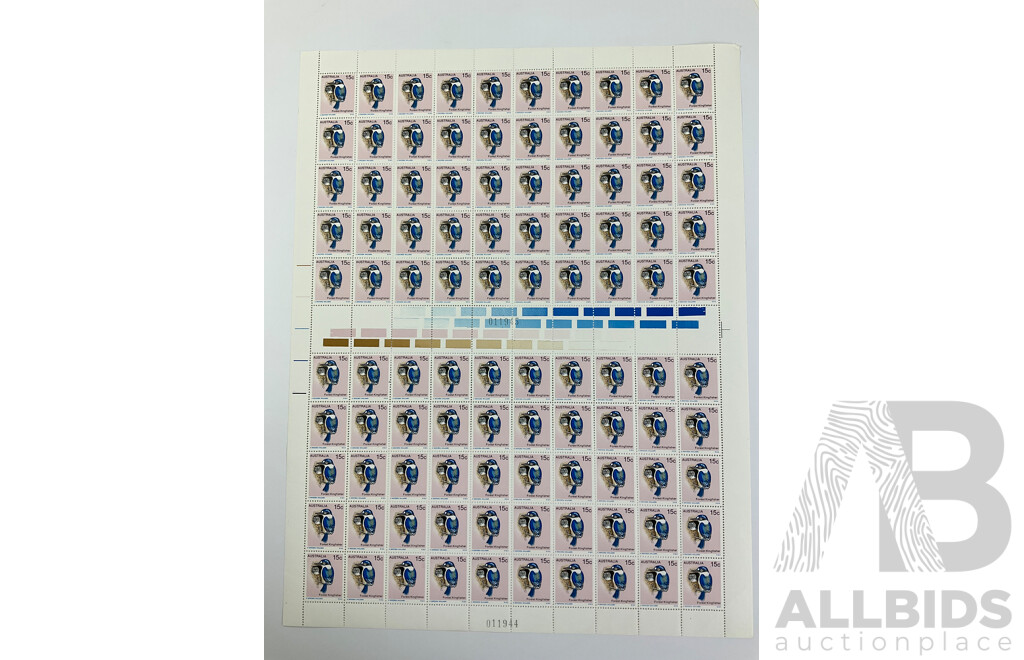 Collection of Australian Stamp Sheets, 1980's Bird Series, Face Value $137