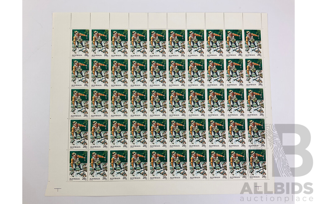 Collection of Australian Stamp Sheets, Fishing in Australia Set - Face Value $80