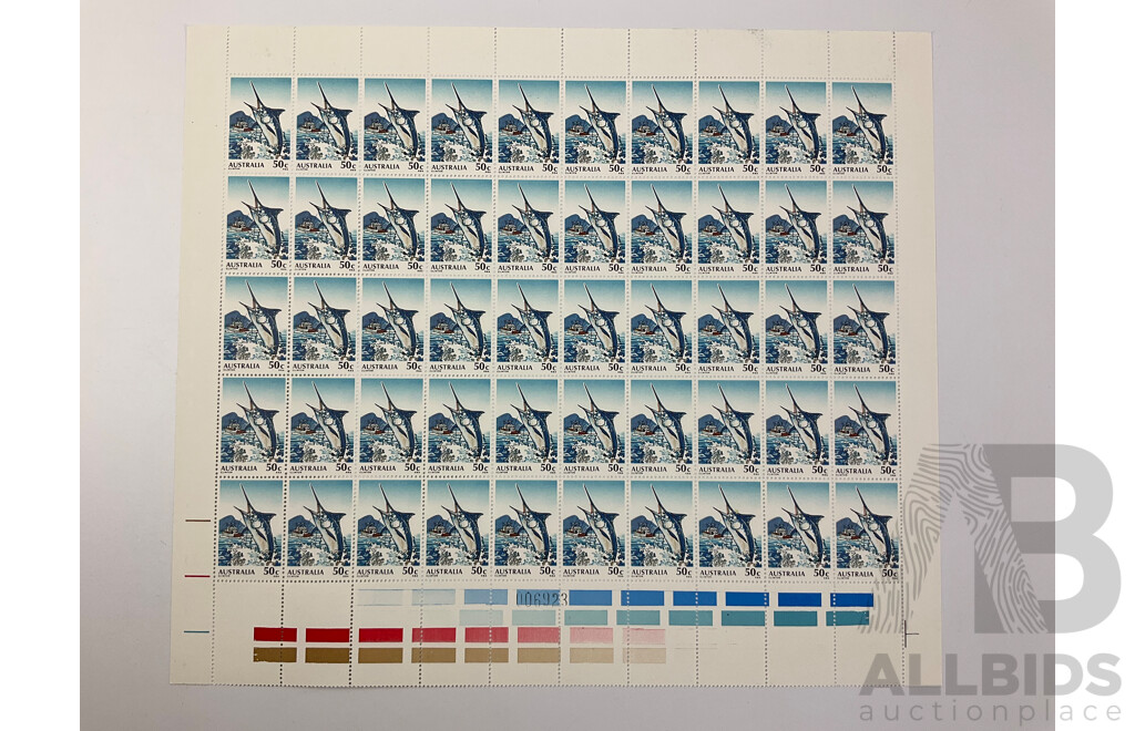 Collection of Australian Stamp Sheets, Fishing in Australia Set - Face Value $80