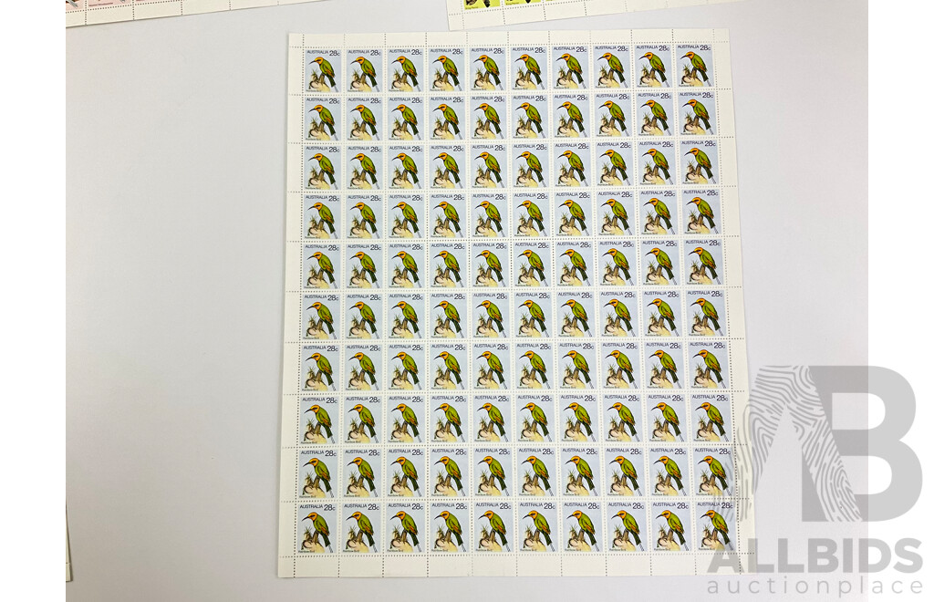 Collection of Australian Stamp Sheets, 1980's Bird Series  - Face Value $190