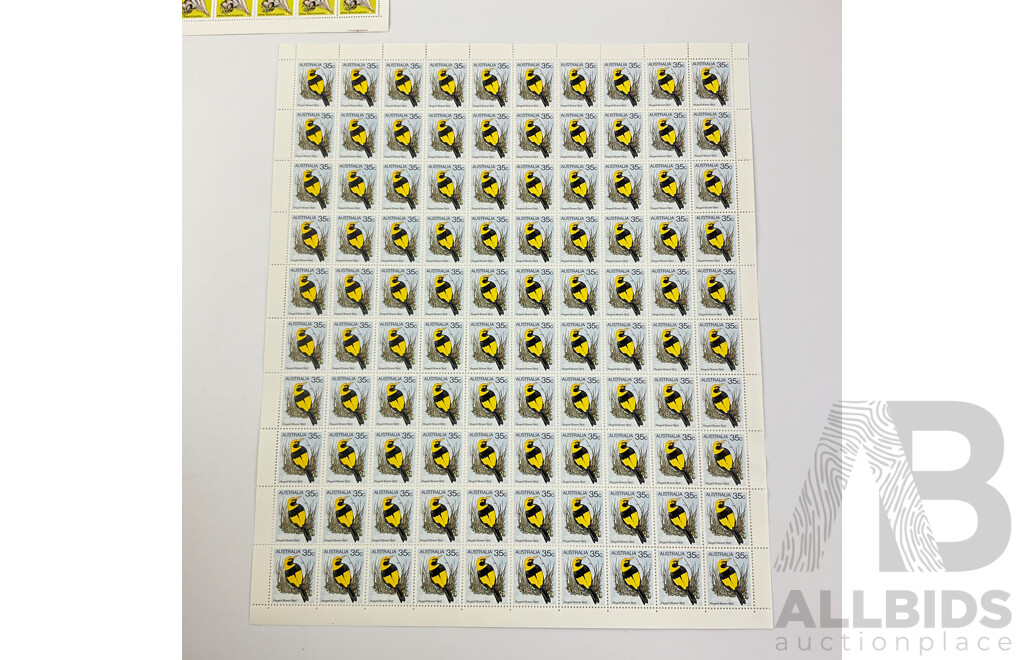 Collection of Australian Stamp Sheets, 1980's Bird Series  - Face Value $190