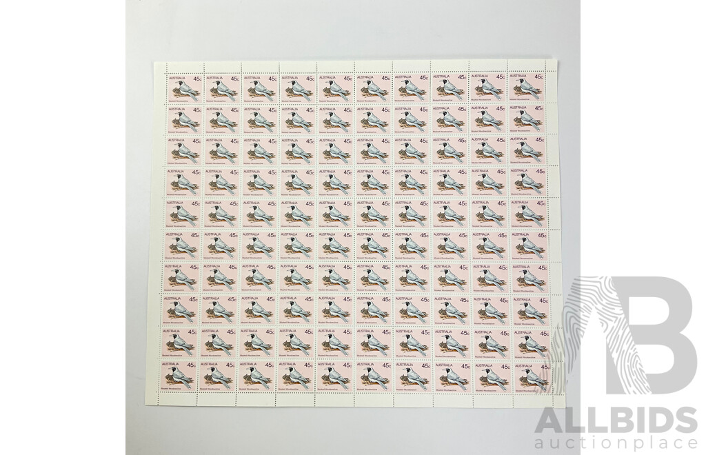 Collection of Australian Stamp Sheets, 1980's Bird Series  - Face Value $190