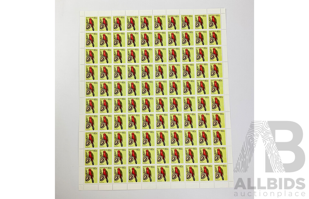 Collection of Australian Stamp Sheets, 1980's Bird Series  - Face Value $190