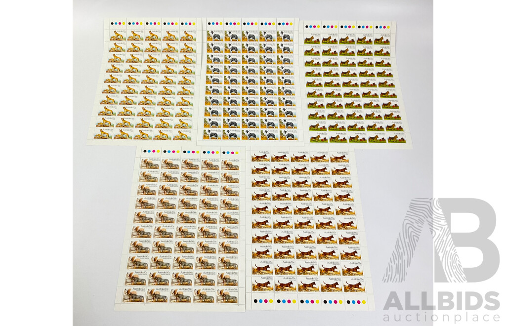 Collection of Australian Stamp Sheets, 1980 Australian Dogs Set - Face Value $92