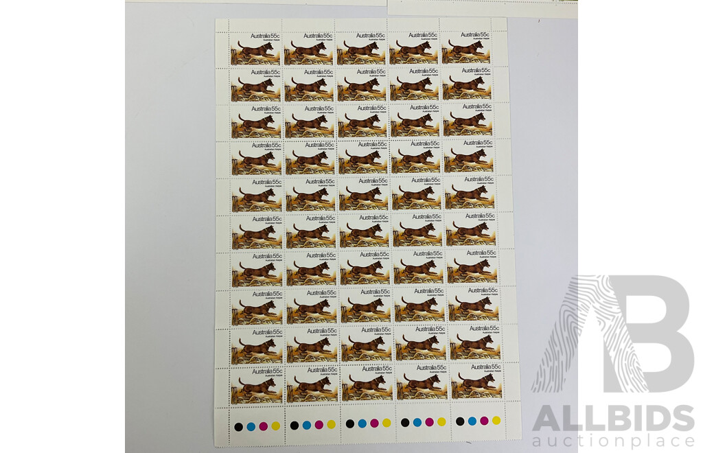 Collection of Australian Stamp Sheets, 1980 Australian Dogs Set - Face Value $92