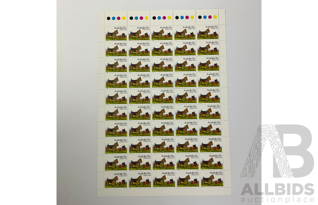 Collection of Australian Stamp Sheets, 1980 Australian Dogs Set - Face Value $92