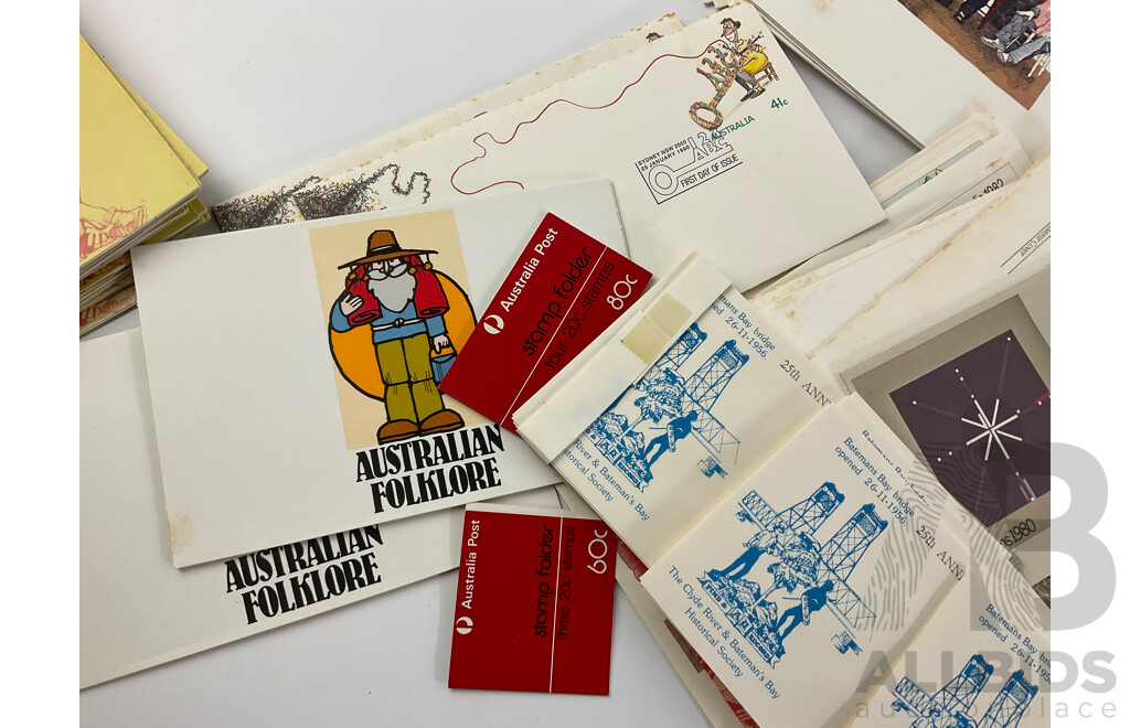 Australian Early 1980's Stamp Packs and First Day Covers Including 1980 National Stamp Week and 1982 Brisbane Commonwealth Games, Many Multiples