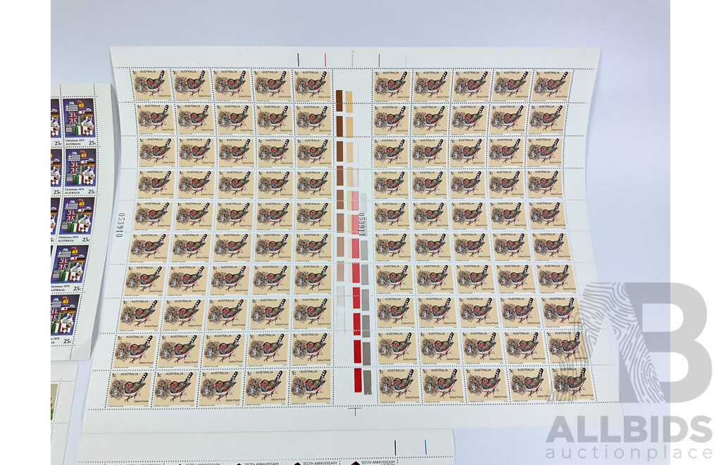 Australian 1979 Stamp Sheets Including Western Australia 150th Anniversary, Zebra Finch, International Year of the Child, Christmas - Face Value $36