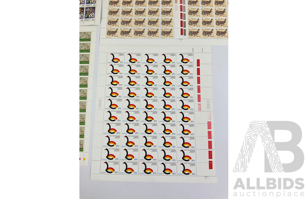 Australian 1979 Stamp Sheets Including Western Australia 150th Anniversary, Zebra Finch, International Year of the Child, Christmas - Face Value $36