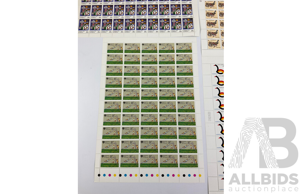 Australian 1979 Stamp Sheets Including Western Australia 150th Anniversary, Zebra Finch, International Year of the Child, Christmas - Face Value $36