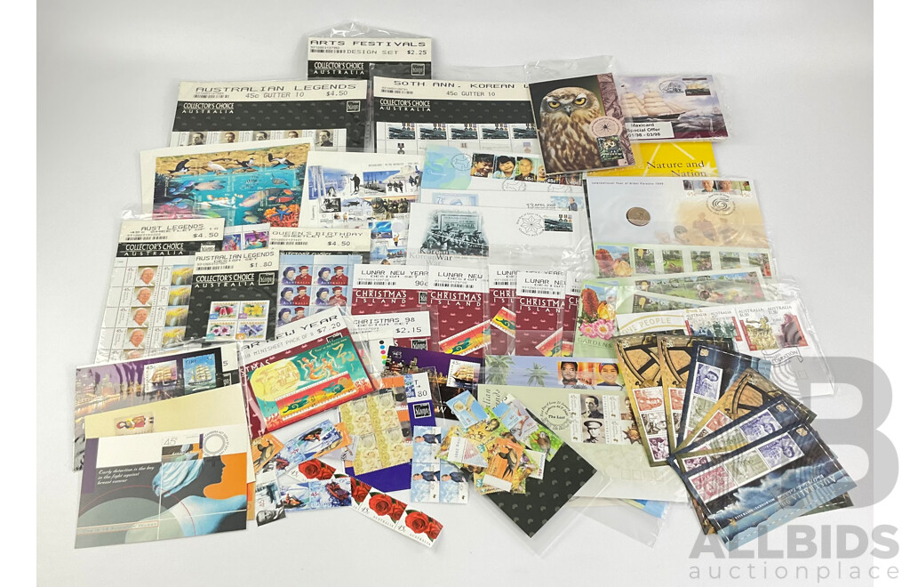 Australian Philatelics Including 1999 Year of Older Persons PNC, 1998 Maxicards, Christmas Island and Collectors Choice Stamp Packs, Mint Stamps, First Day Covers