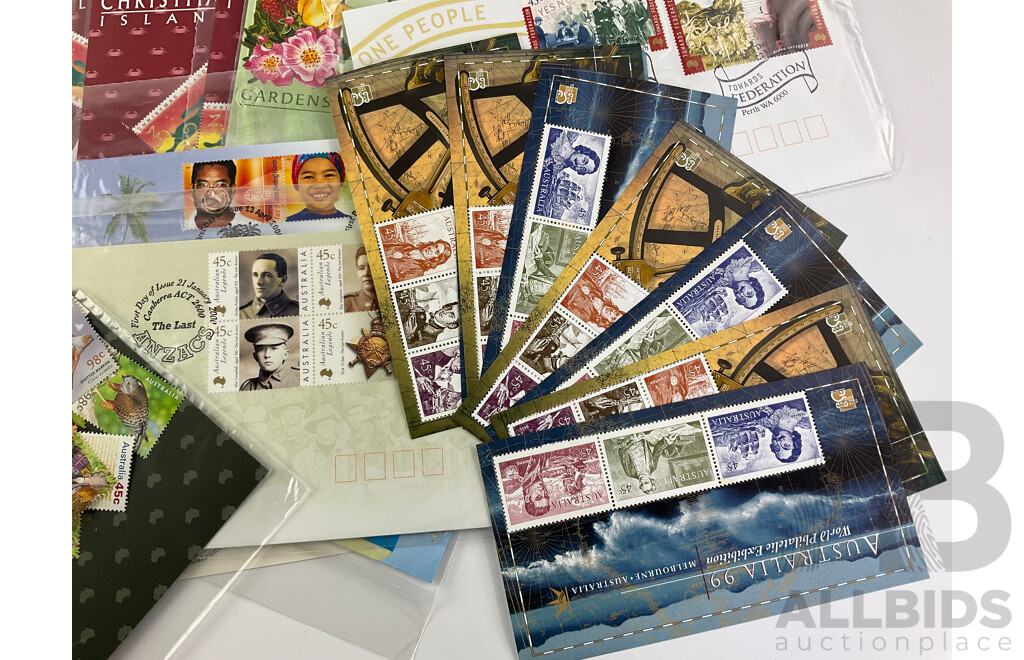 Australian Philatelics Including 1999 Year of Older Persons PNC, 1998 Maxicards, Christmas Island and Collectors Choice Stamp Packs, Mint Stamps, First Day Covers