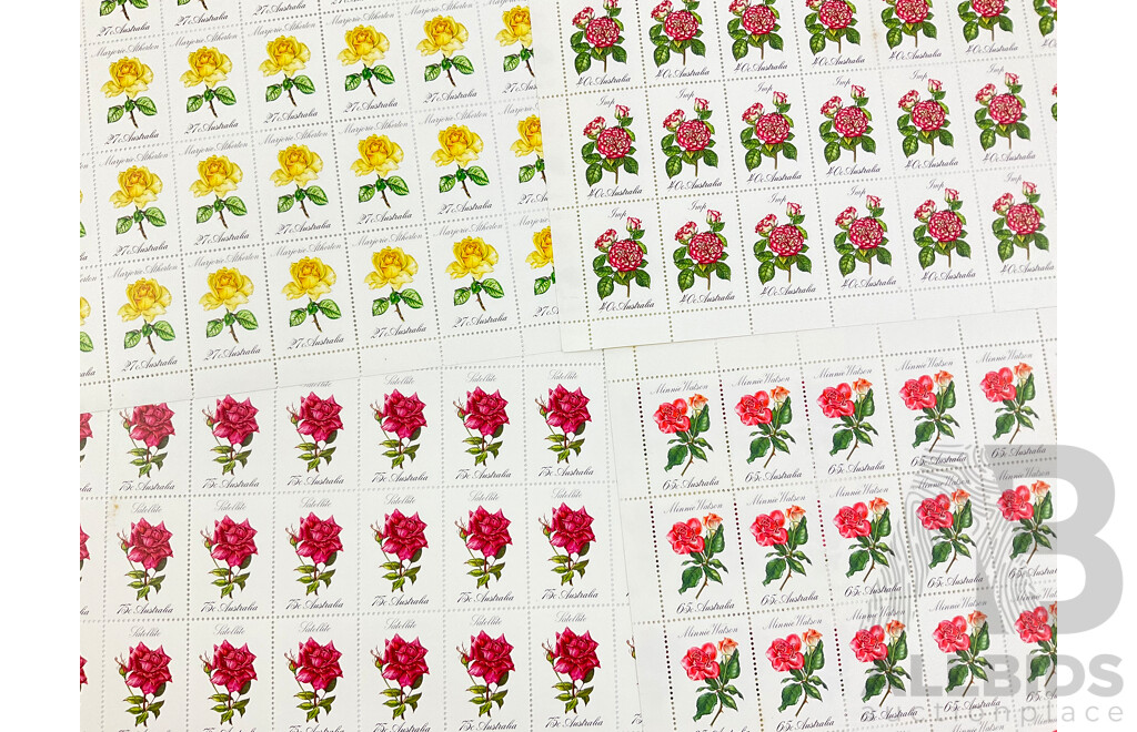 Australian 1982 Stamp Sheets, Roses in Australia Set - Face Value $207