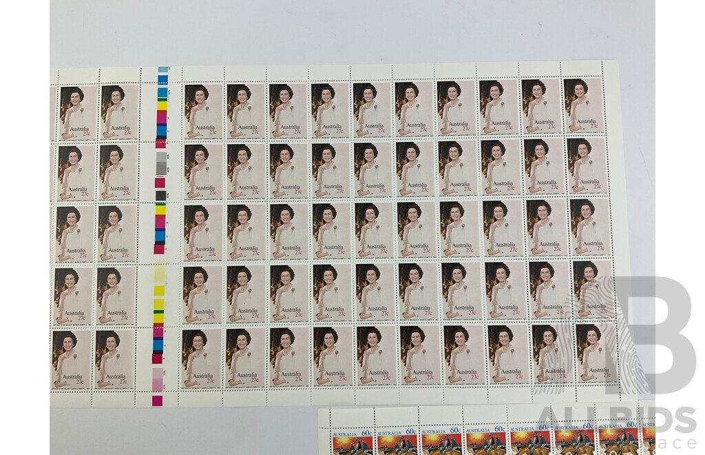 Australian 1980-1982 Stamp Sheets Including 1980 Waltzing Matilda, Christmas 1981, QE2 1982 Birthday - Face Value $79