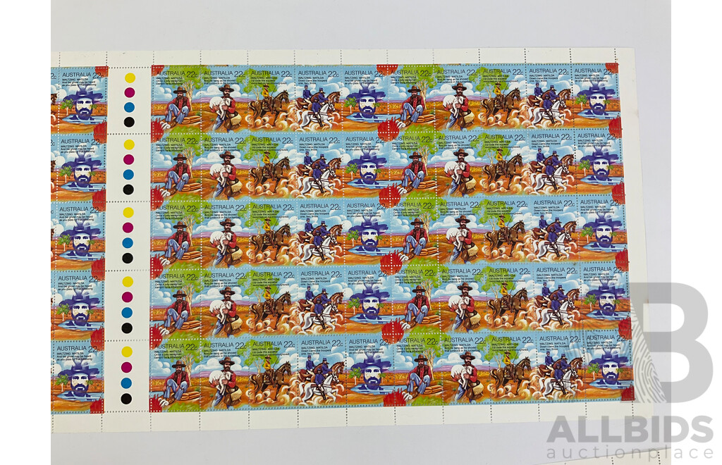 Australian 1980-1982 Stamp Sheets Including 1980 Waltzing Matilda, Christmas 1981, QE2 1982 Birthday - Face Value $79