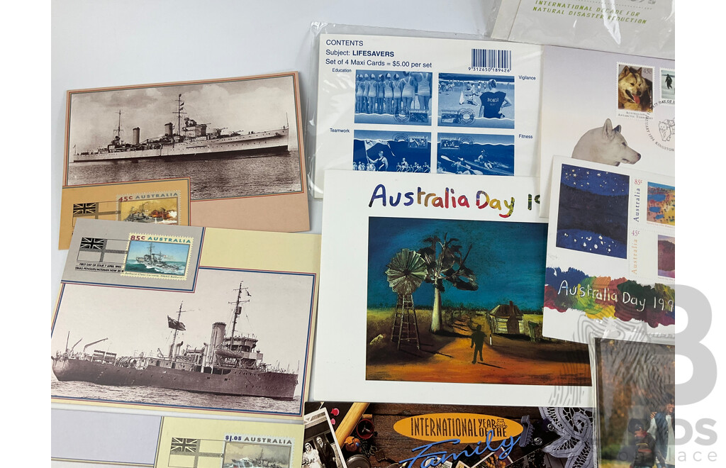 Collection of Australian 1990's Stamp Packs, First Day Covers, Maxi Cards and Mini Sheets Including 1994 Centenary of Votes for Women, Australian Antarctic Territory and More