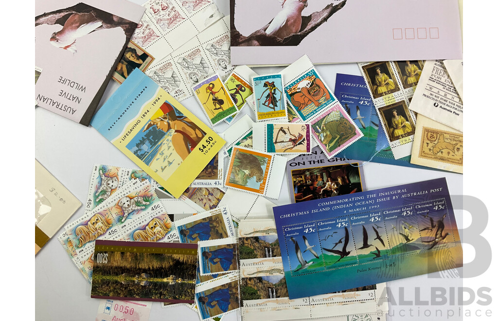 Australian Mint Stamps, Blocks and Gutters, First Day Covers, Stamp Packs and Booklets Including 1976 Olympics, 1994 Life Saving, Women of Federal Parliament, Australian Native Wildlife and More