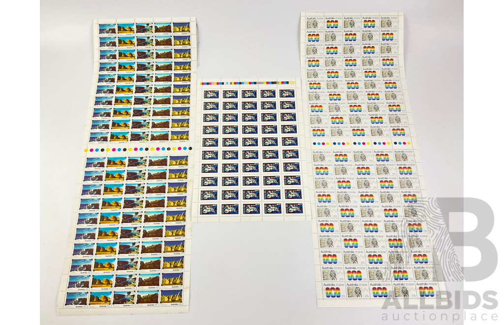 Australian Stamp Sheets and Gutters Including 1979 National Park Park Series, 1982 ABC Fiftieth Anniversary, 1984 Christmas - Face Value $89.50