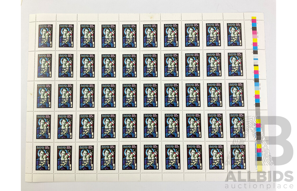 Australian Stamp Sheets and Gutters Including 1979 National Park Park Series, 1982 ABC Fiftieth Anniversary, 1984 Christmas - Face Value $89.50