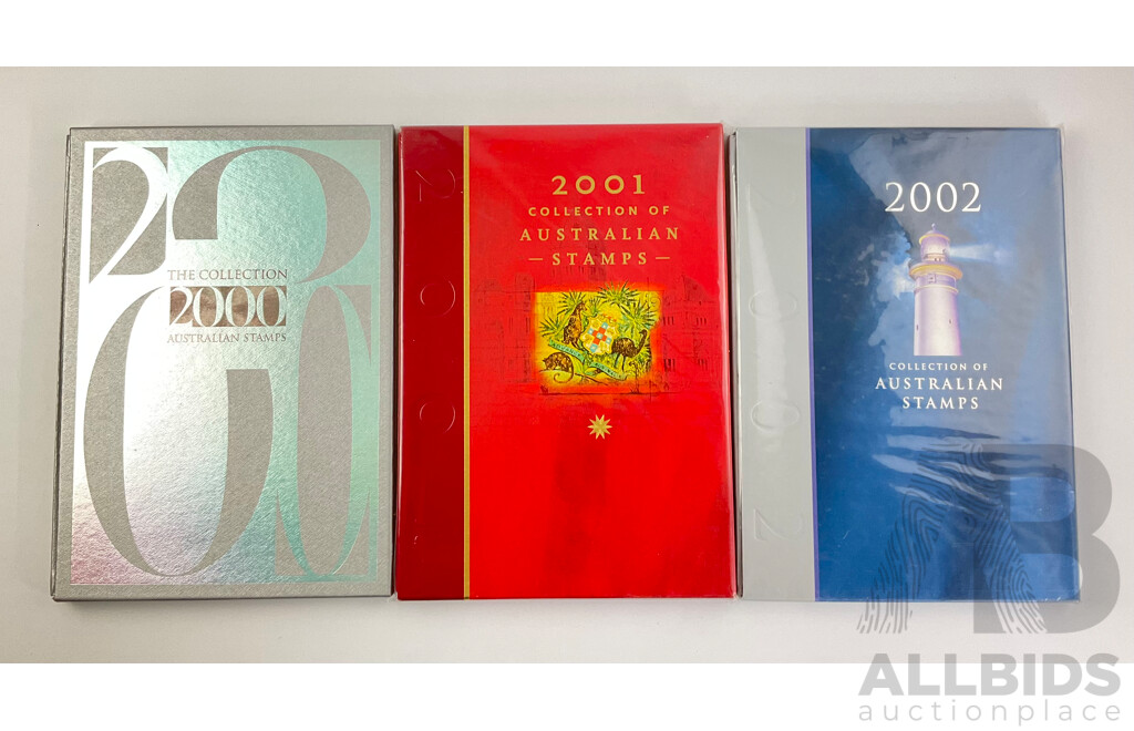 Australian Annual Stamp Albums, Years 2000, 2001, 2002 - Face Value $175